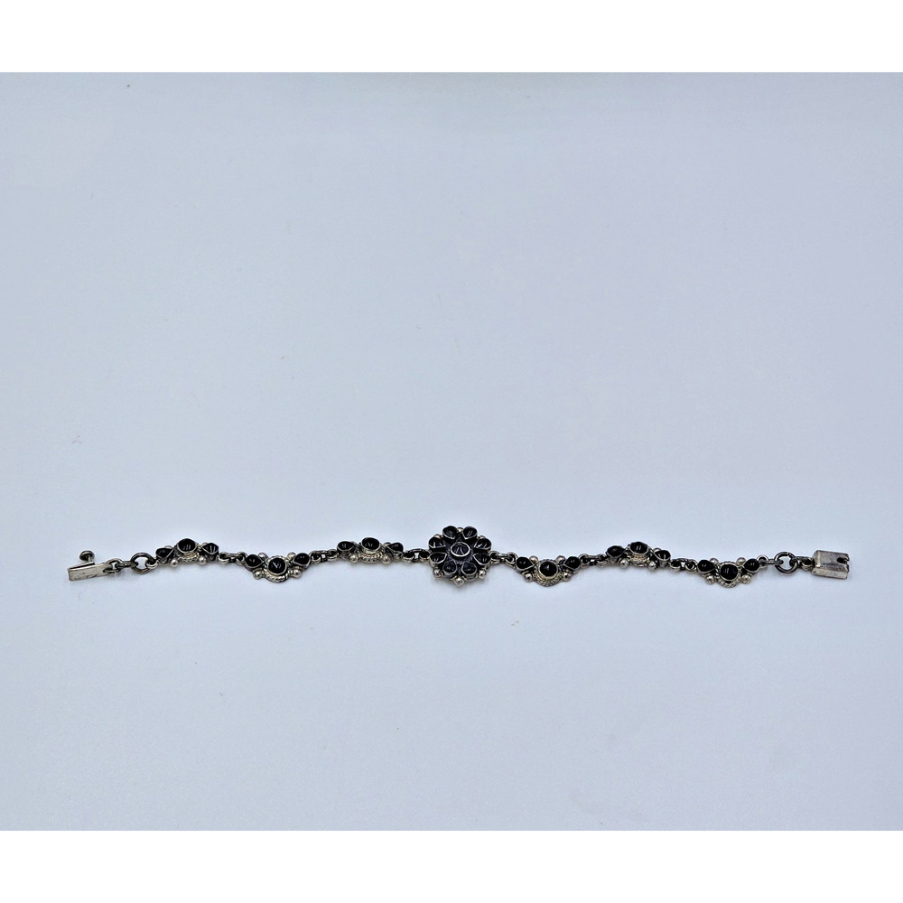Vintage Taxco Sterling Silver Flower Floral Bib Necklace Bracelet Set Mexico - Picture 4 of 15